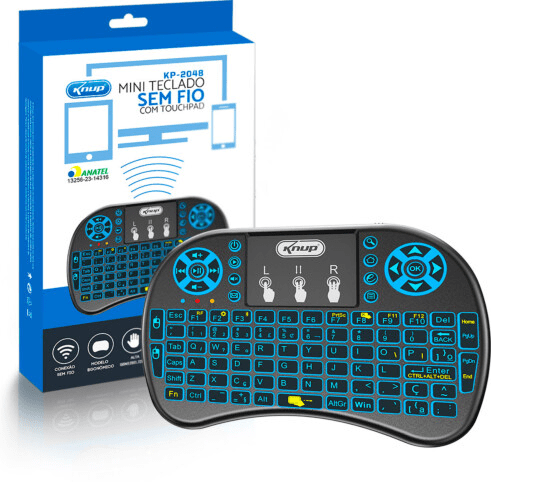 Mini Teclado Sem Fio com Touchpad e Iluminação Led KNUP - KP-2048