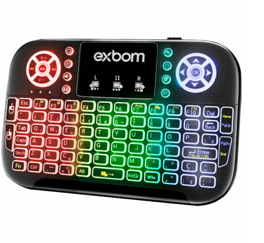 Mini Teclado Touchpad Wireless 2.4GHz Usb e Bluetooth Iluminado 03521 Exbom - BK-BTI8S