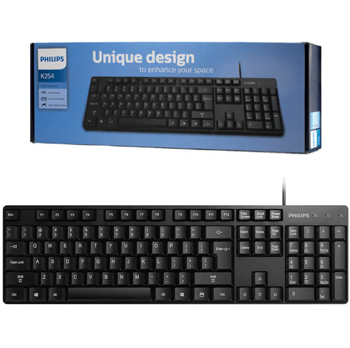Teclado USB com Fio Philips K234 / SPK6234 – Slim e Confiável