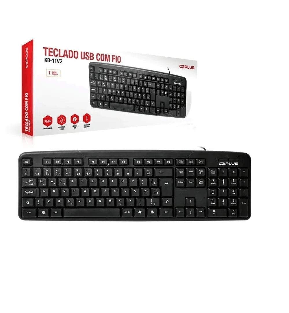 Teclado com Fio USB ABNT2 Preto C3TECH KB-11BKV2