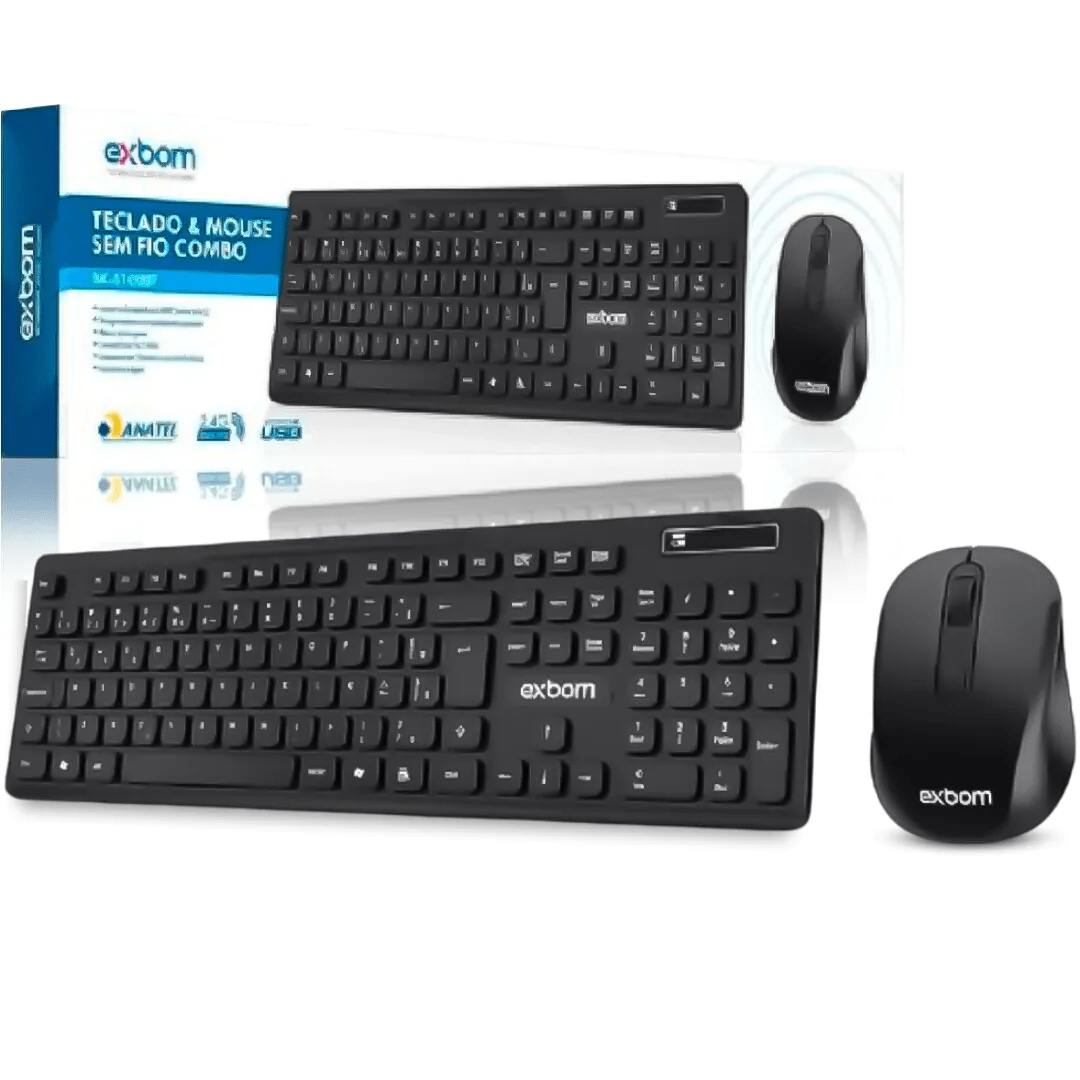 Teclado e Mouse Sem Fio EXBOM BK-S1000F 2.4GHz ABNT II