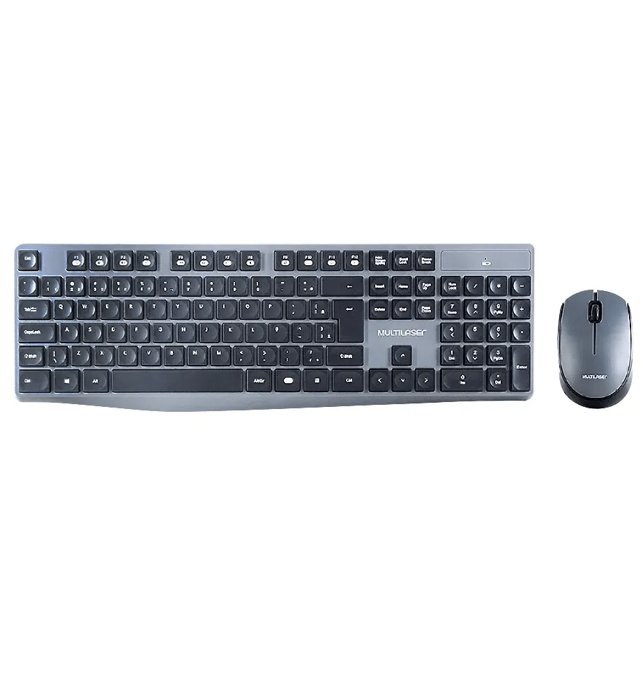 Teclado e Mouse Sem Fio Multilaser TC245 USB 2.4GHz Preto e Cinza