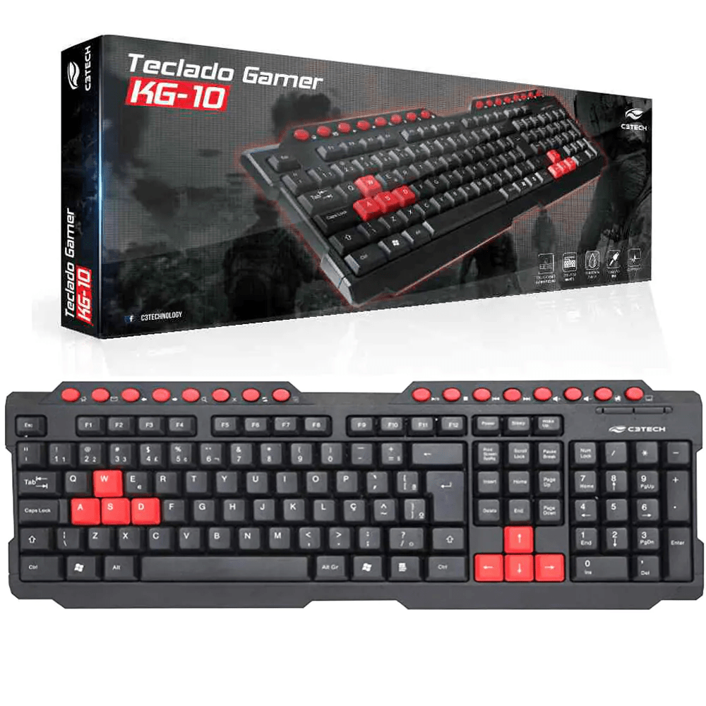 Teclado Gamer C3Tech ABNT2 USB 200mA KG-10BK