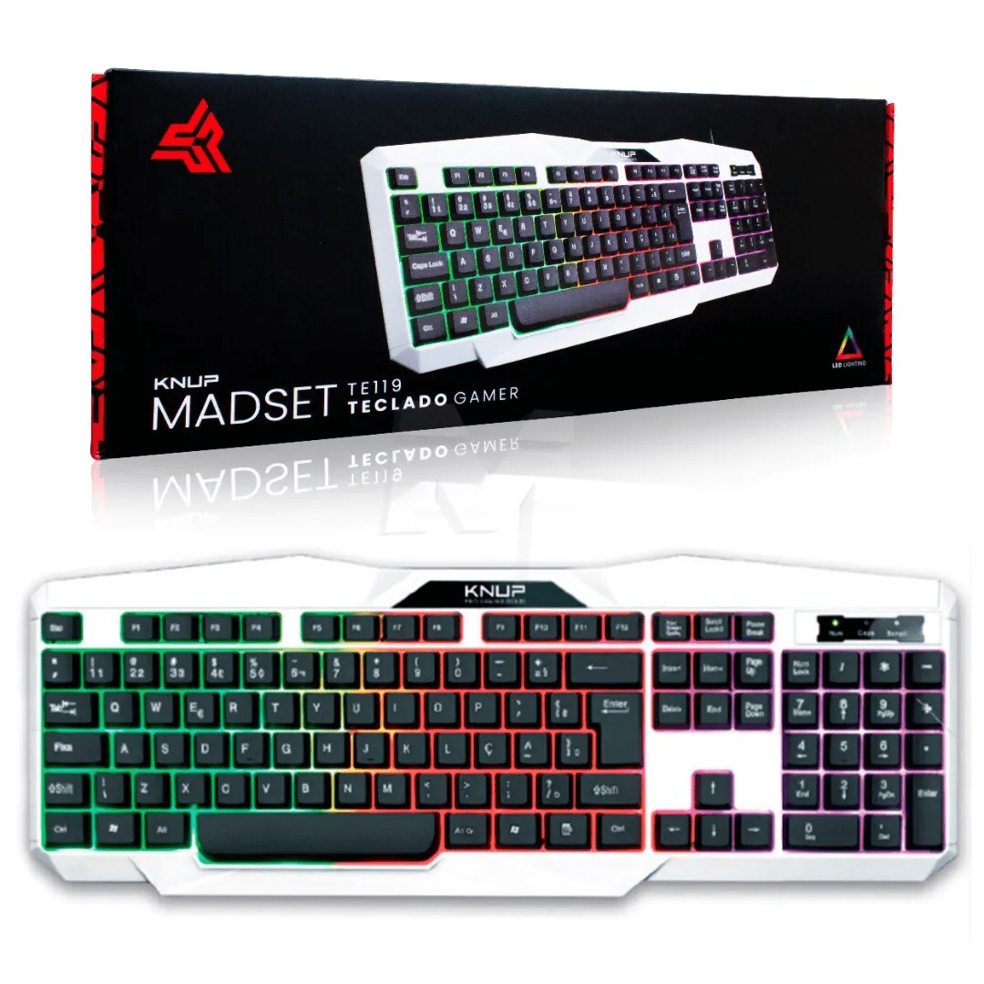 Teclado Gamer Branco com Fio USB e LED KNUP KP-TE119