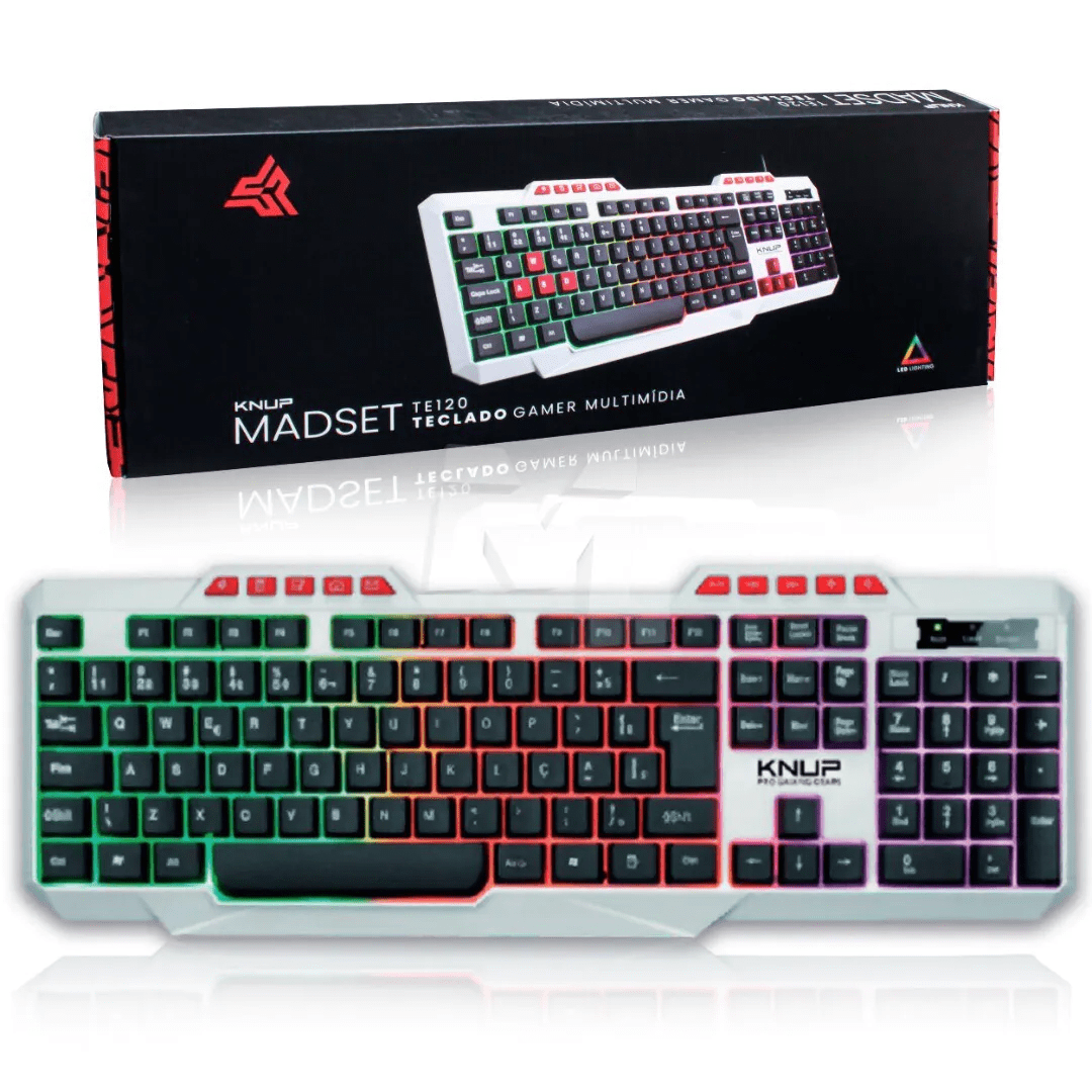Teclado Gamer Branco KNUP KP-TE120 com LED e Teclas Multimídia