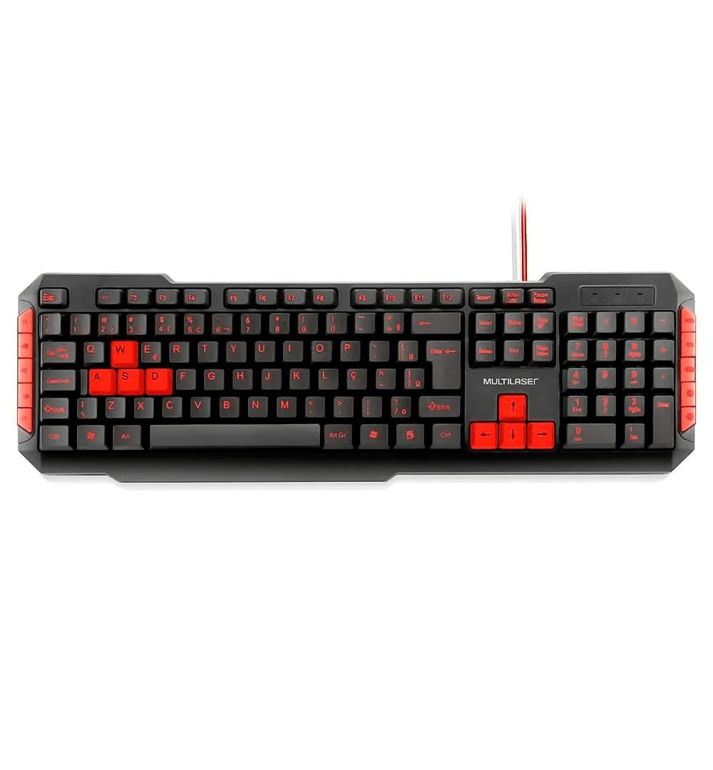 Teclado Gamer Multilaser TC160 Preto/Vermelho com Hotkeys Multimídia