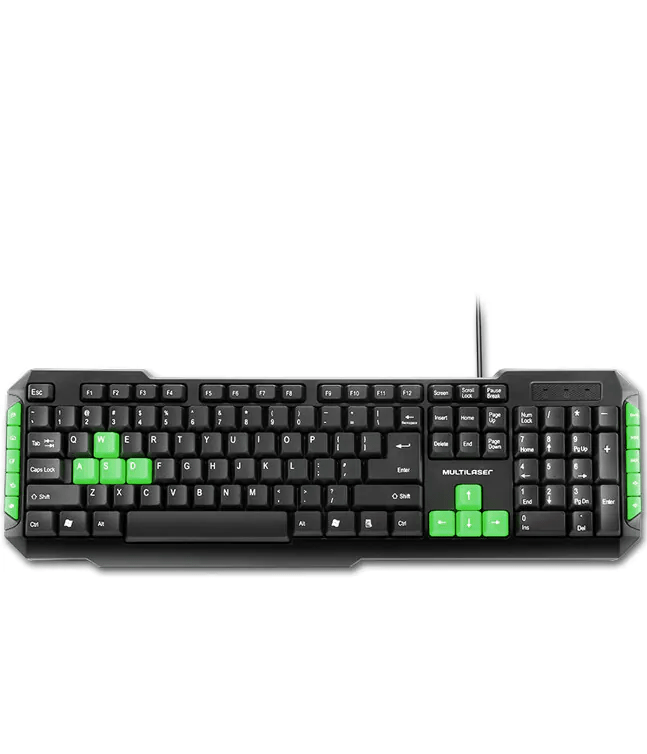 Teclado Gamer Multilaser TC201 Preto/Verde com Hotkeys Multimídia | ABNT2 USB