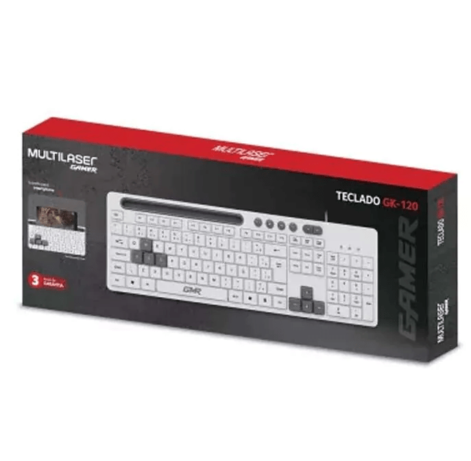 Teclado Gamer Multilaser TC264 Branco com Teclas Multimídia e Suporte para Celular