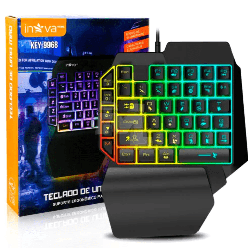 Teclado Gamer One Hand Semi Mecânico Inova KEY-9968 com LED RGB