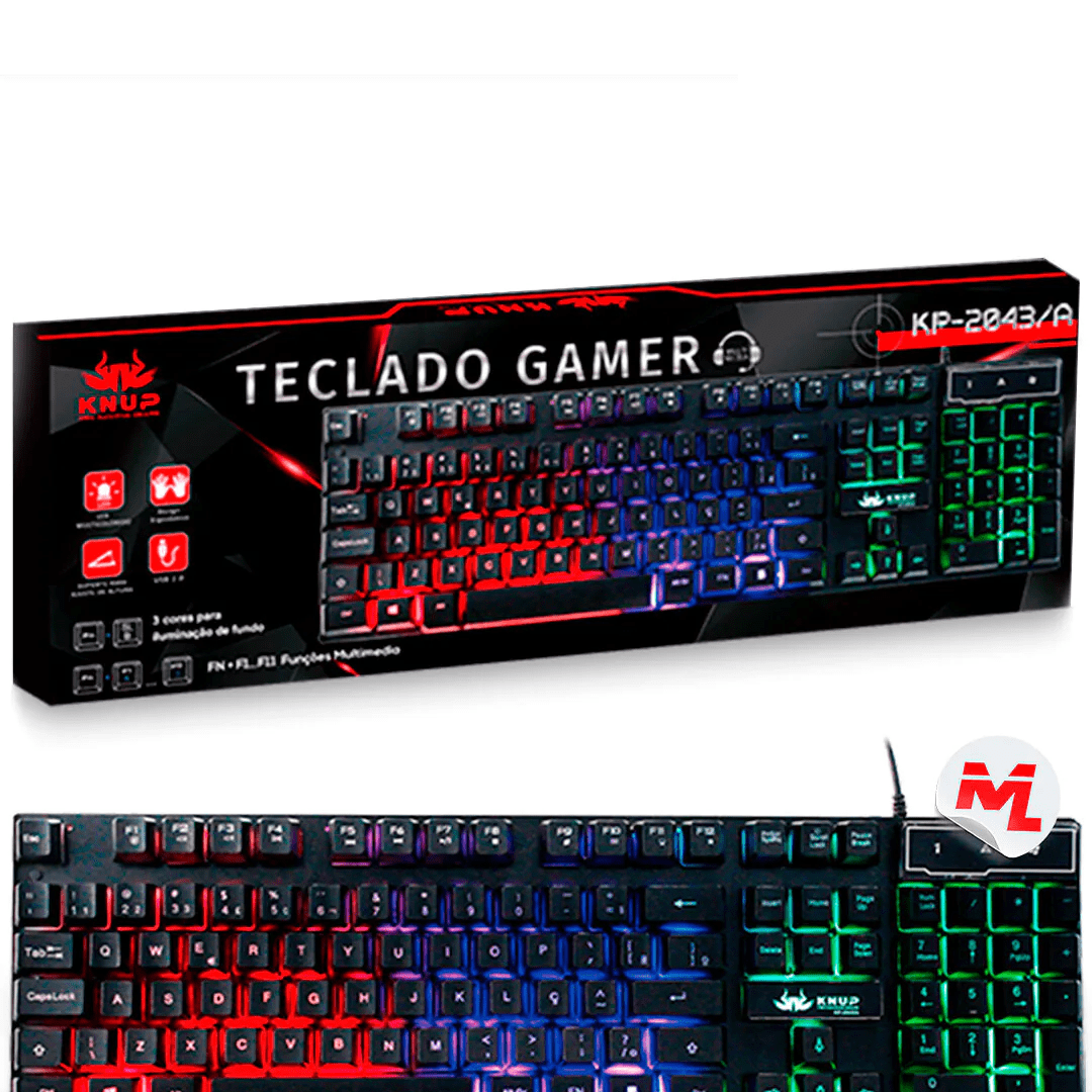 Teclado Gamer Semi Mecânico USB com LED Knup - KP-2043