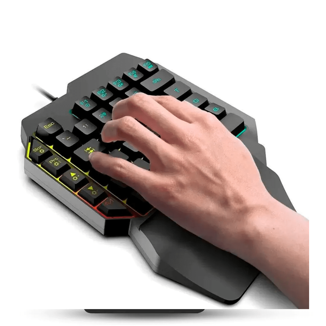 Teclado Gamer USB Single Hand K10 com LED RGB e Apoio Ergonômico