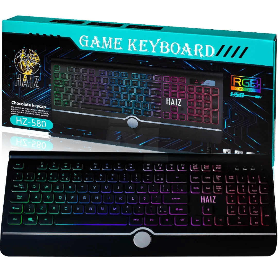 Teclado Gamer HAIZ HZ-580 com Iluminação RGB e Conexão USB