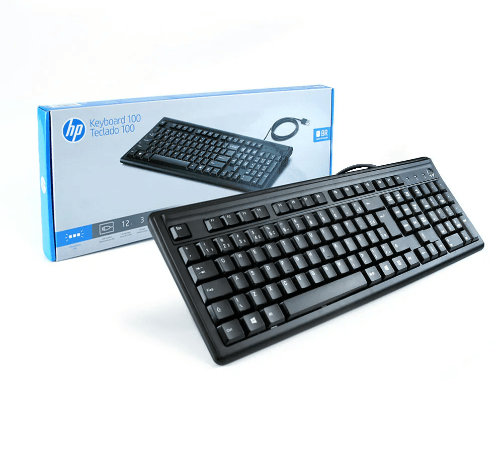 Teclado HP com Fio USB ABNT2 Preto HP100