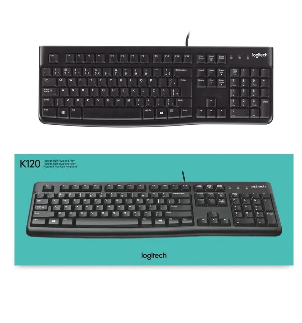 Teclado Logitech K120 com Fio USB e Layout ABNT2