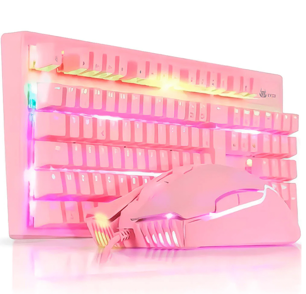 Teclado Mecânico e Mouse Gamer Rosa LED Chroma KP-TE111  Hashtags
