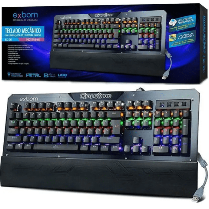 Teclado Mecânico Gamer Exbom BK-GX1 RGB em Metal