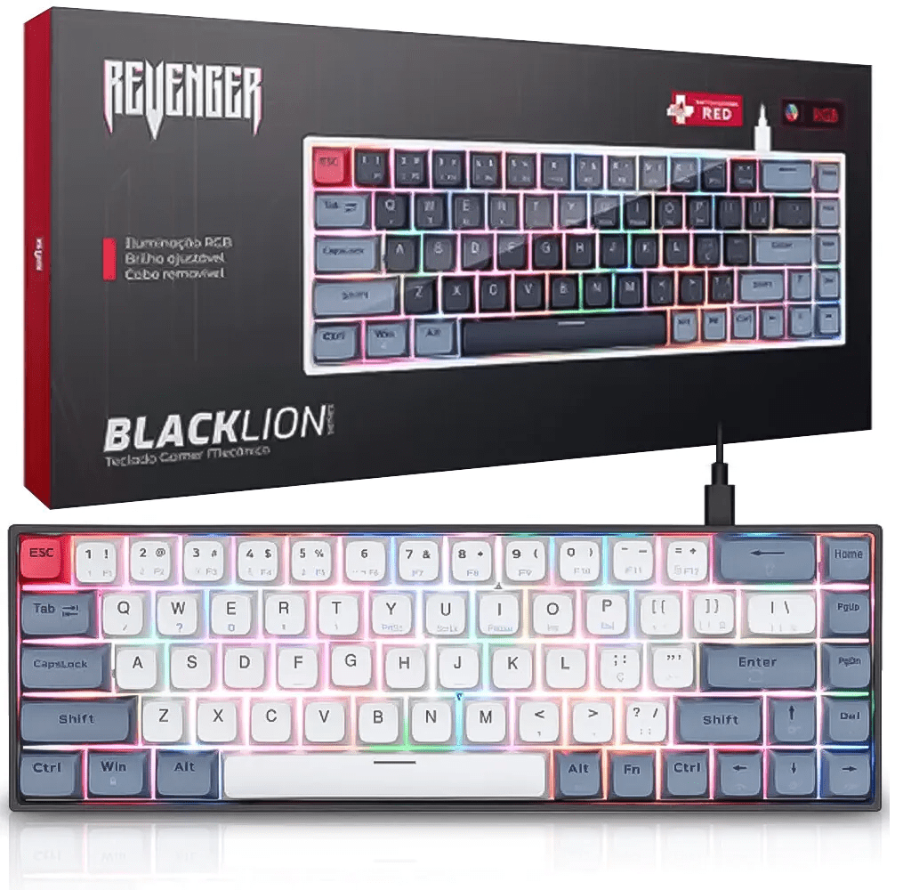 Teclado Mecânico Gamer REVENGER TE-BKL003 PB Switch Outemu Red RGB