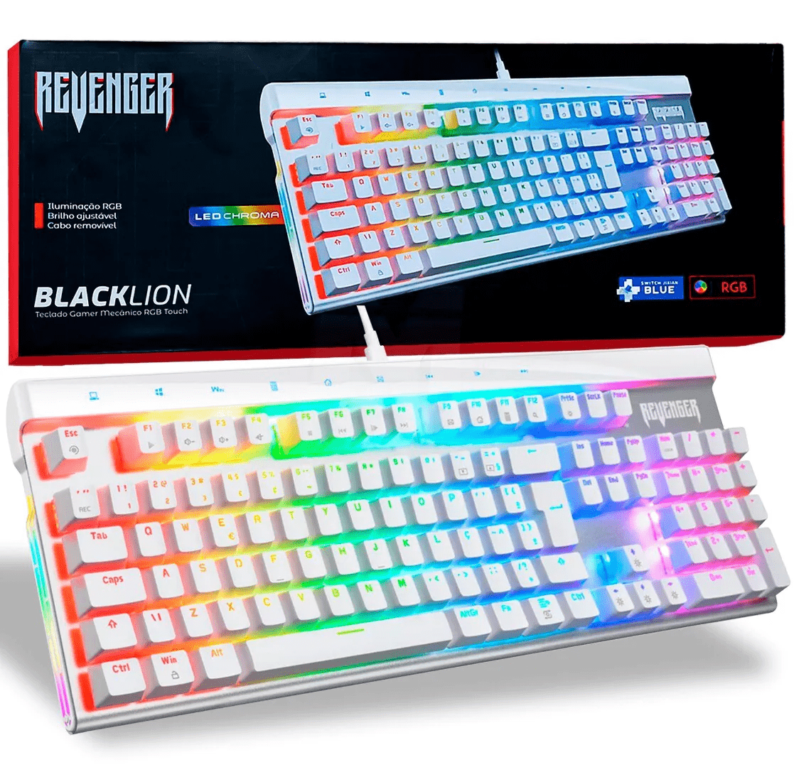 Teclado Mecânico Gamer Revenger TE-BKL004 RGB Switch Jixian Blue Branco