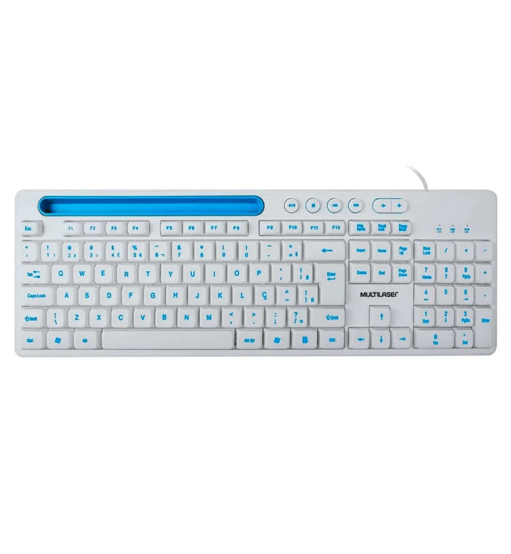 Teclado Multilaser Office USB TC263 Branco com Apoio para Smartphone