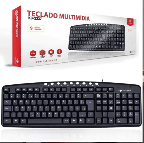 Teclado Multimídia USB C3Tech KB2237-2 BK com Layout ABNT2 – Preto