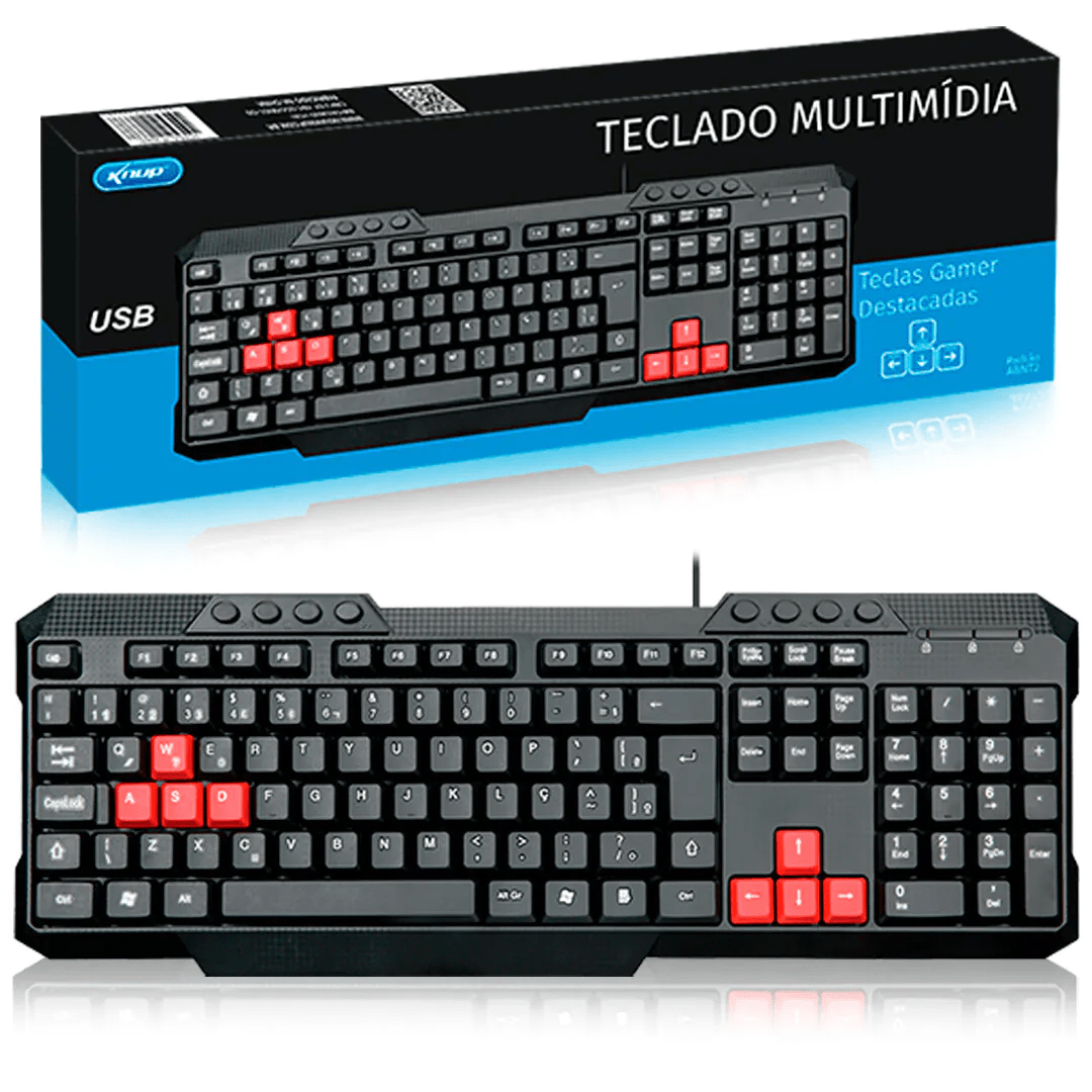 Teclado Multimídia com Fio USB KP-2034A+ com Teclas de Atalho e Layout ABNT2