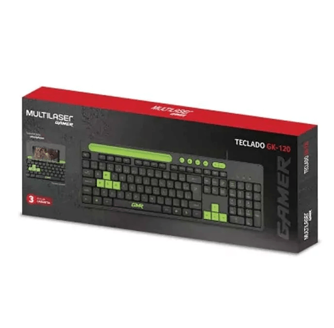 Teclado Gamer Multilaser TC265 Verde com Teclas Multimídia e Suporte para Celular