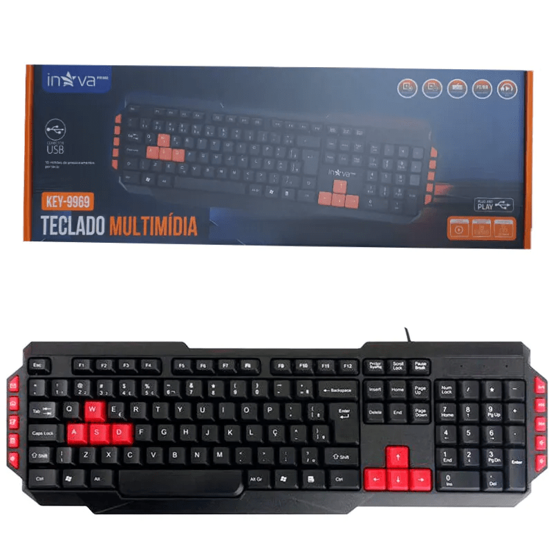 Teclado Multimídia USB Inova KEY-9969 com Teclas Pintadas