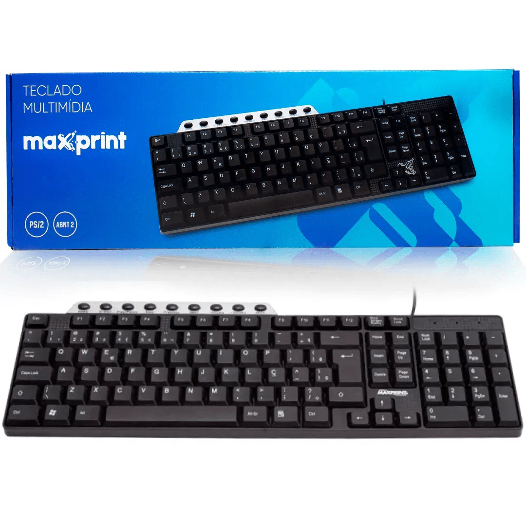 Teclado Multimídia Maxprint 608069 com Conexão PS2 ABNT2 Preto