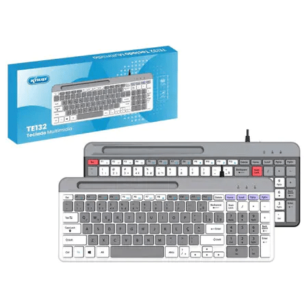 Teclado Multimídia Knup TE132 ABNT2 com Fio Silencioso e Suporte para Celular