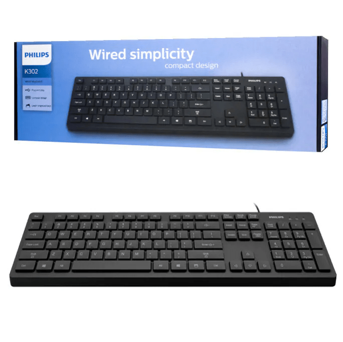 Teclado Philips K302/SPK6302B com Fio USB – Ergonômico Preto Chocolate