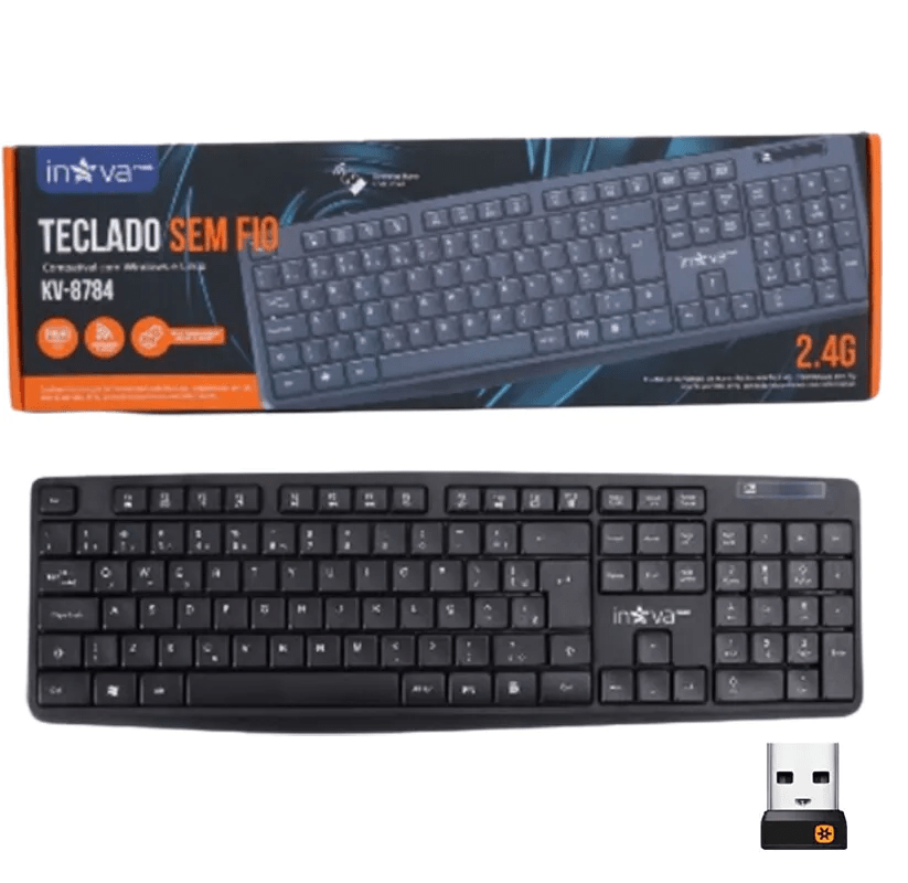 Teclado Sem Fio Inova KV-8784 Wireless 2.4GHz com Padrão ABNT2