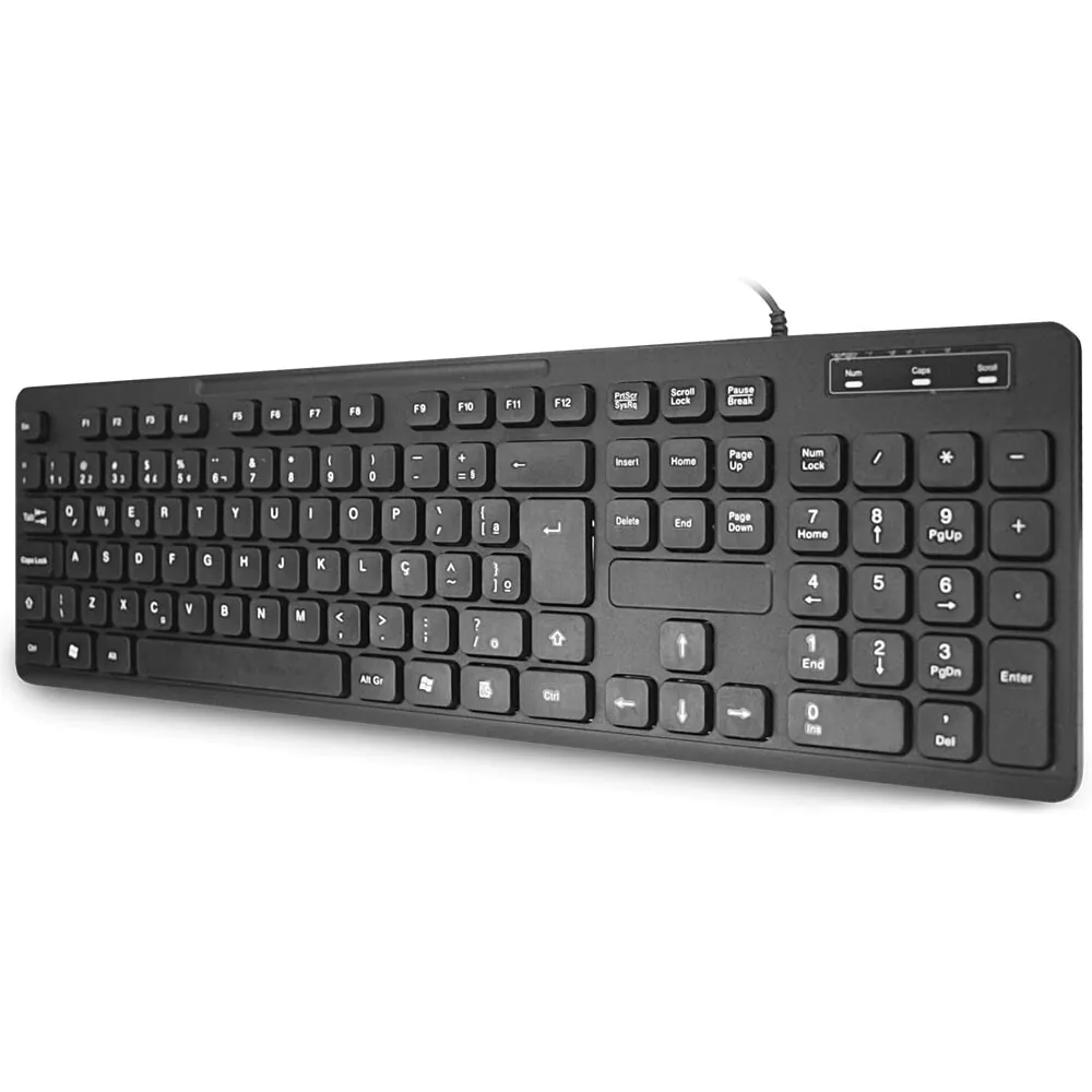 Teclado Slim USB K-Mex KB-6928 Preto com Layout ABNT2