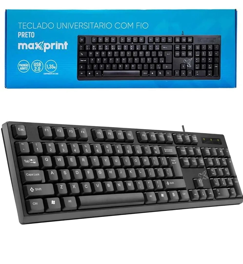 Teclado com Fio USB 2.0 Maxprint 60000140 Padrão ABNT2 – Conforto e Qualidade