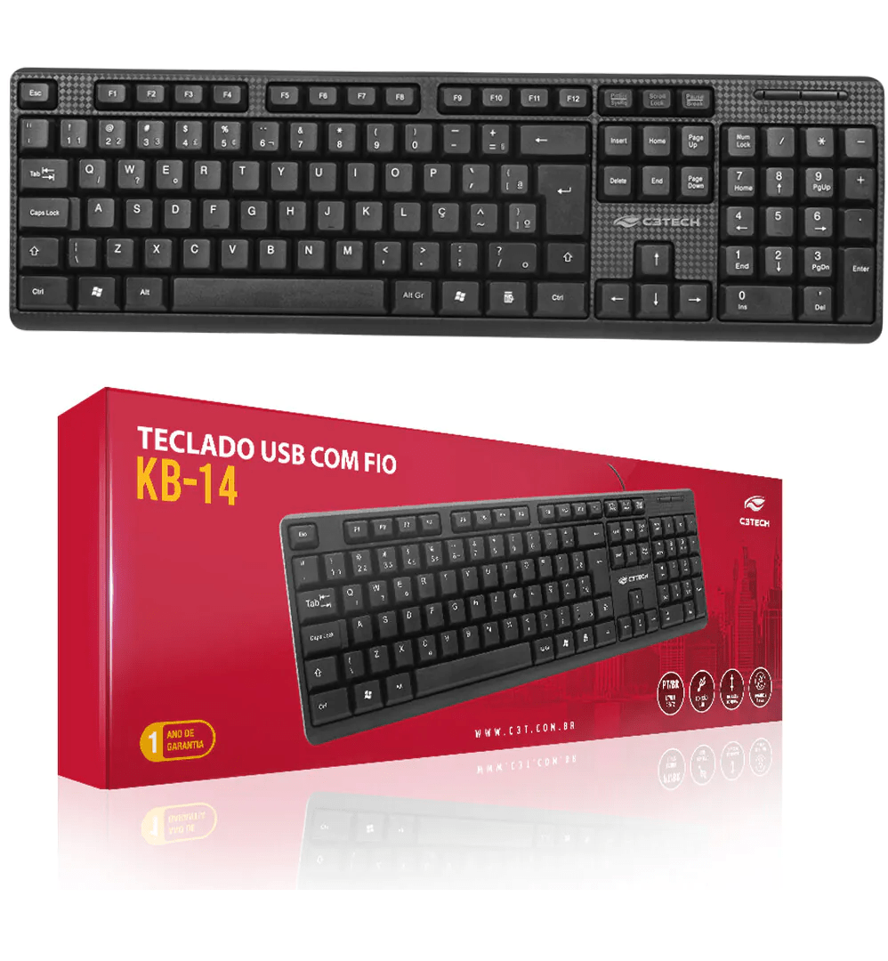 Teclado USB ABNT2 Preto C3TECH KB-14BK