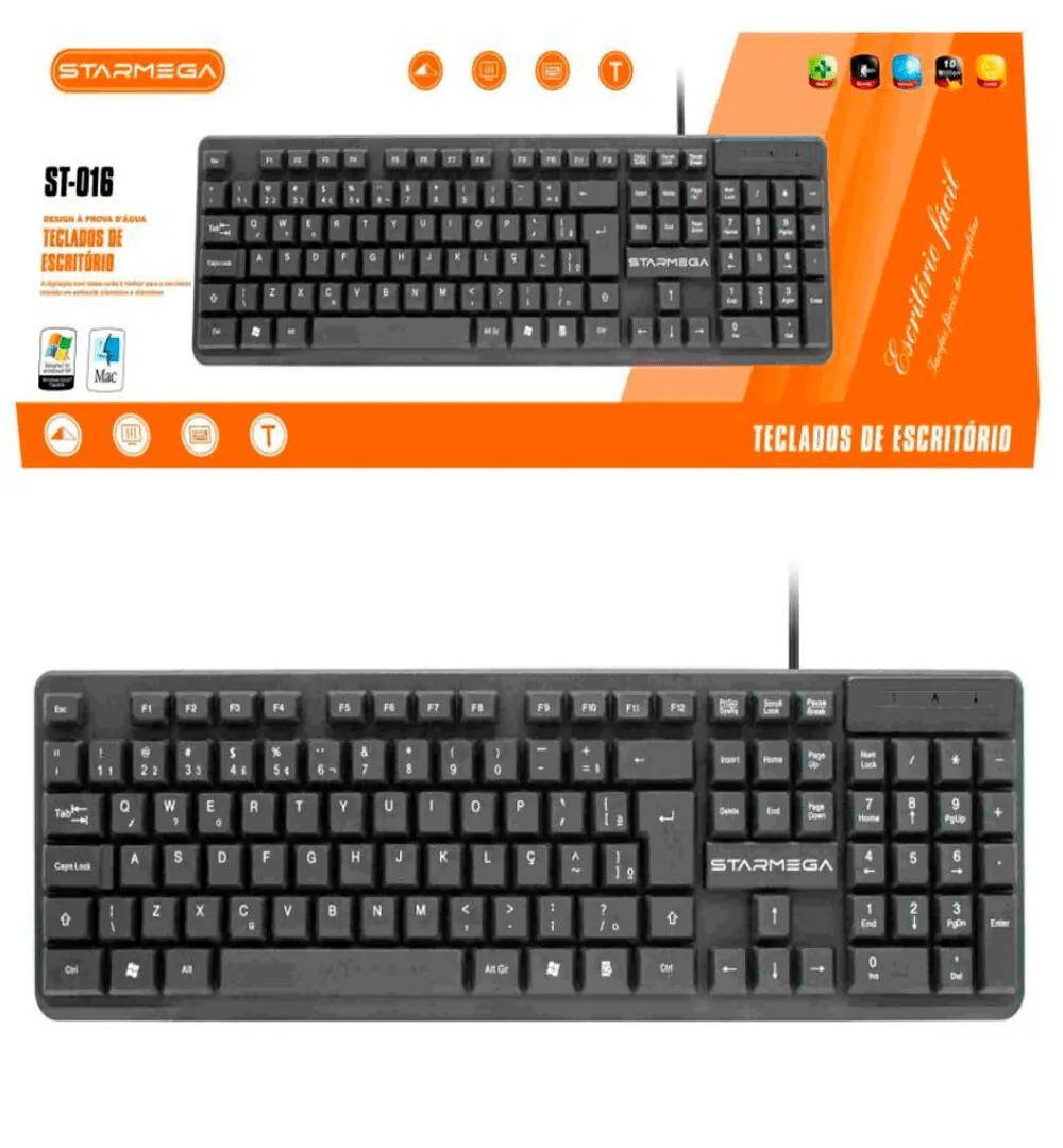 Teclado Starmega ST-016 USB ABNT2 Resistente a Respingos – Preço de Distribuidora