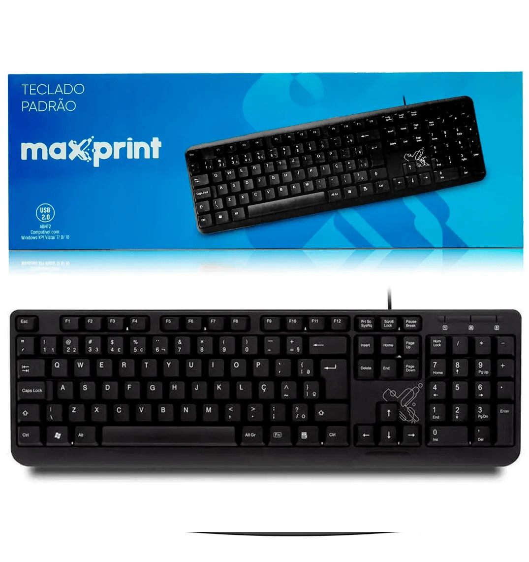 Teclado Maxprint USB ABNT2 Preto 608145 com Fio | Queima de Estoque Direto da Distribuidora