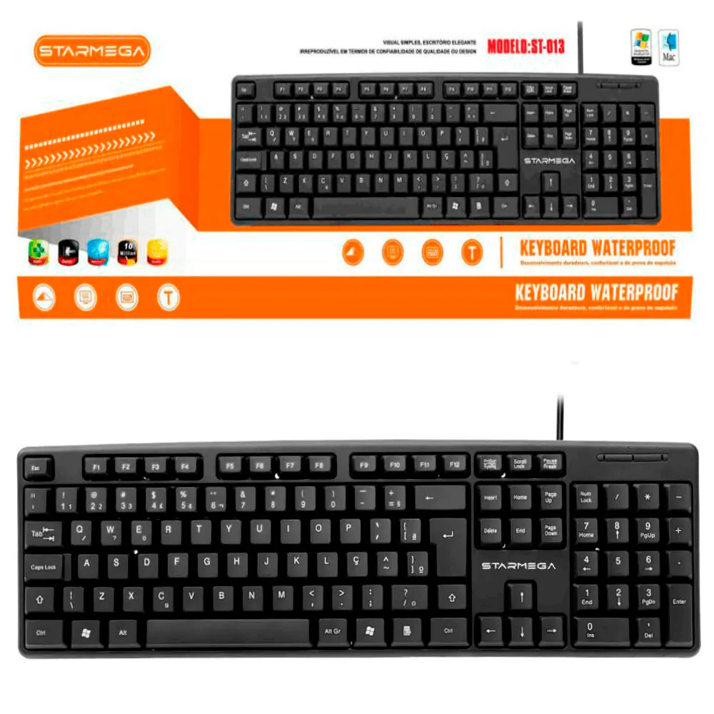 Teclado USB com Fio ABNT2 STARMEGA ST-013 Resistente a Respingos