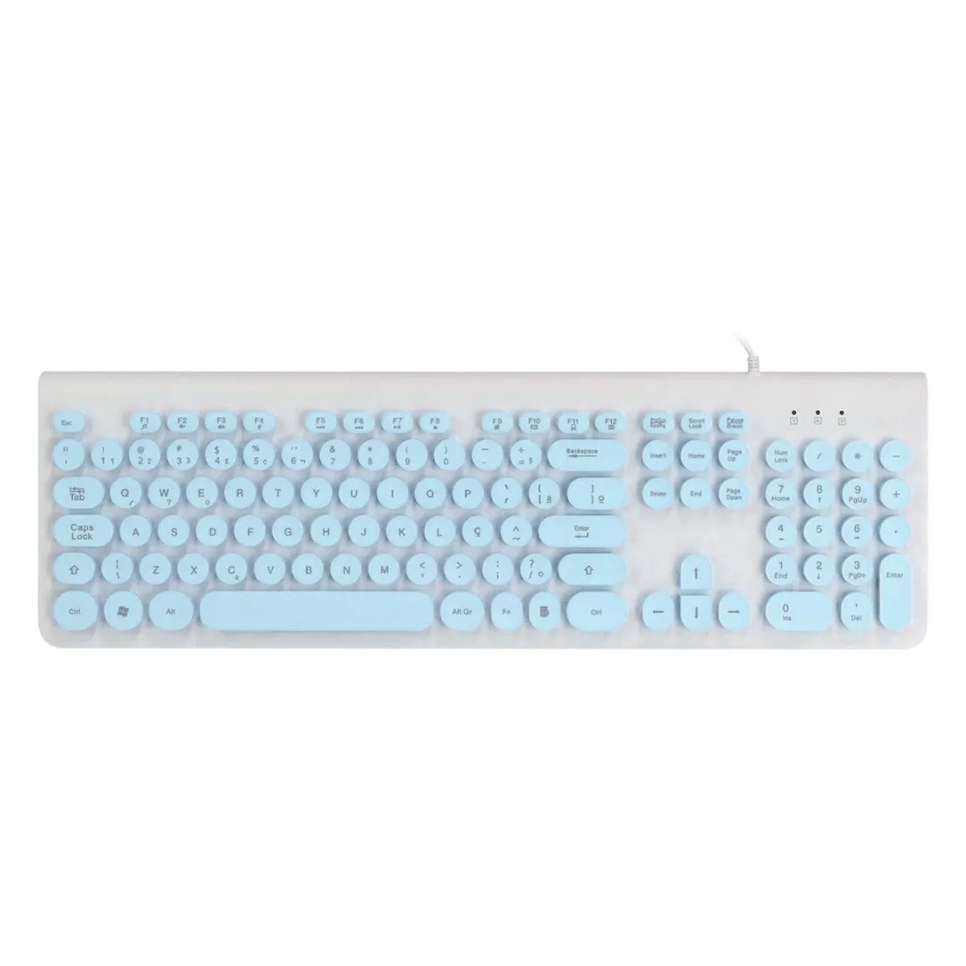 Teclado com Fio USB Inova KEY-9965 – Teclas Redondas Azul e Branco