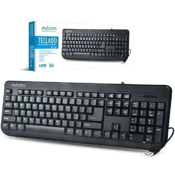 Teclado USB Básico Exbom BK-130 Padrão ABNT2 com Conexão Rápida e Layout Brasileiro