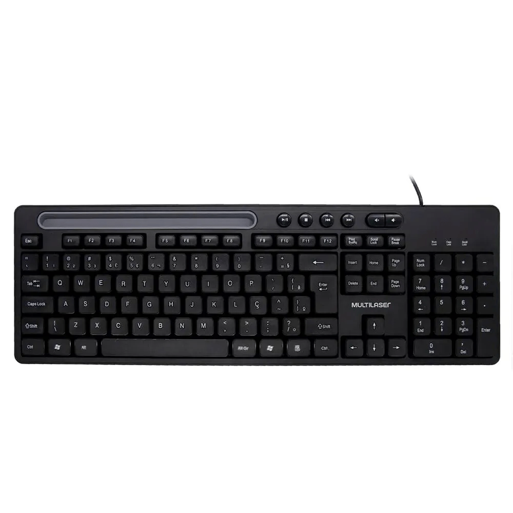 Teclado Multimídia Multilaser TC262 USB com Apoio para Smartphone – Padrão ABNT2 Office