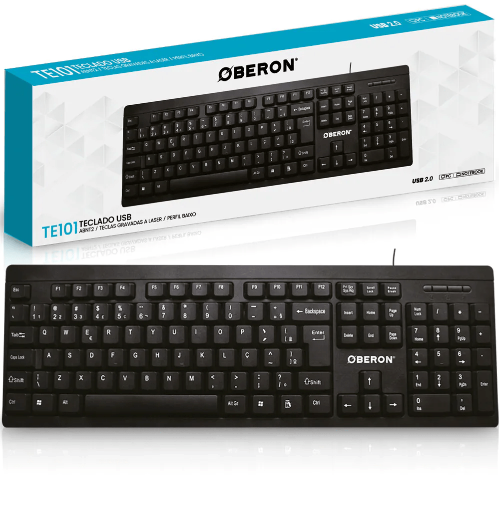 Teclado USB Oberon OR-TE101 ABNT2 Preto para Computador | Queima de Estoque Direto da Distribuidora