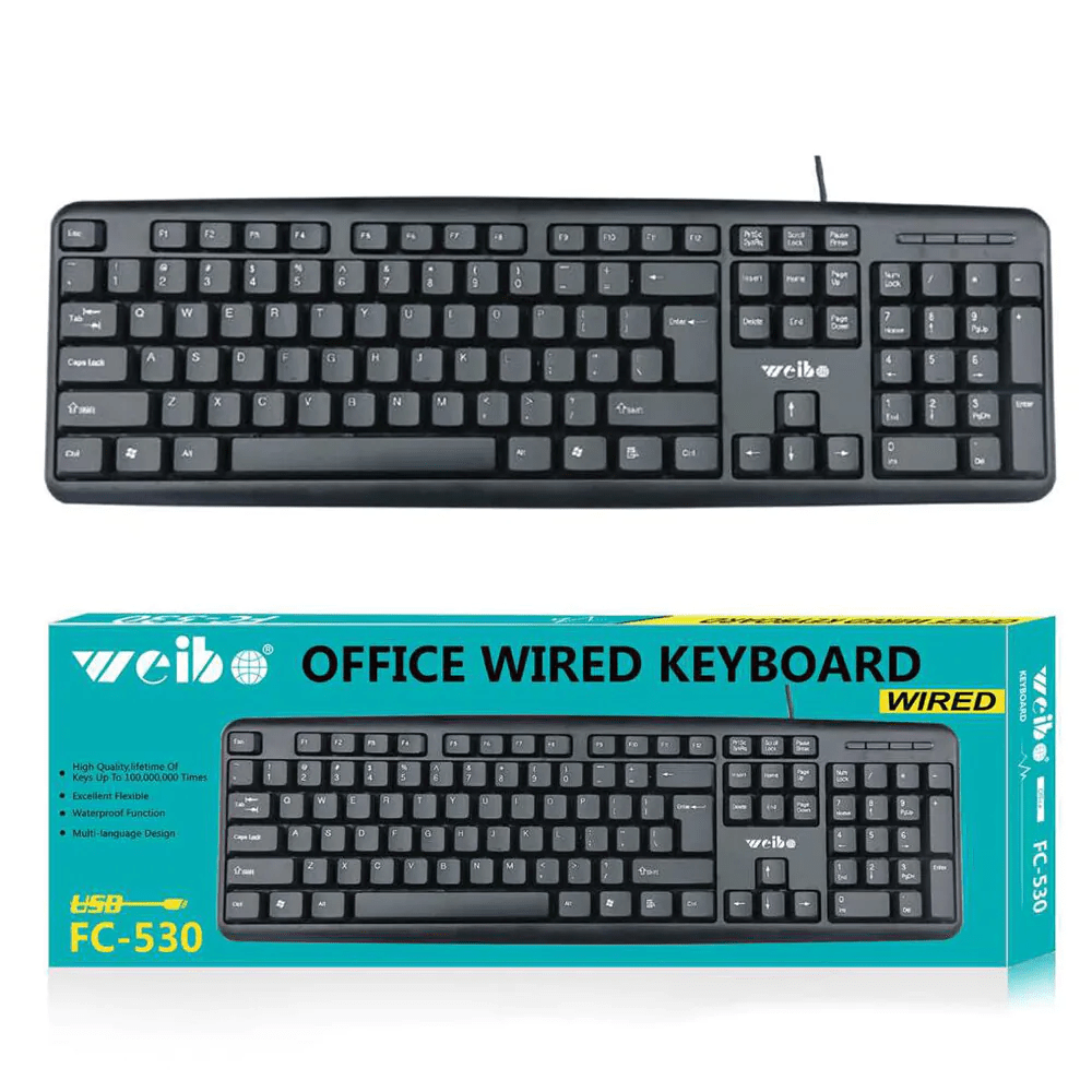 Teclado Standard USB Preto Weibo FC-530 para Escritório
