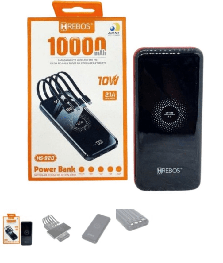 Carregador Portátil Indução 10000mah 4 Em 1 Hrebos Pn-920 4.4 Avaliação 4.4 de 5. 12 opiniões. (12)