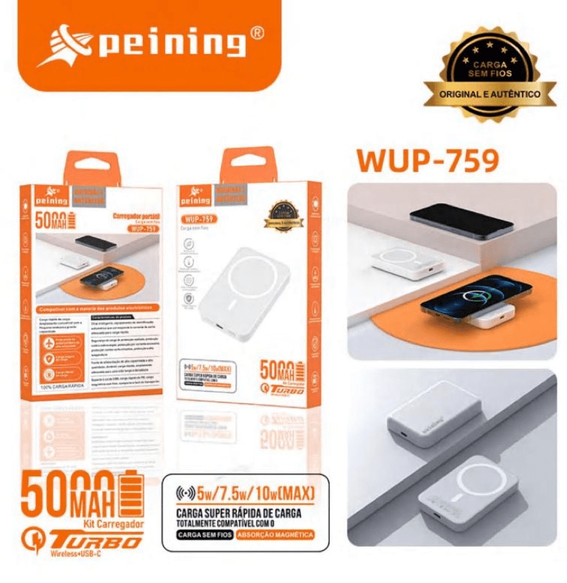 Carregador Portátil por Indução Power Bank peining® 5000mAh WUP-759