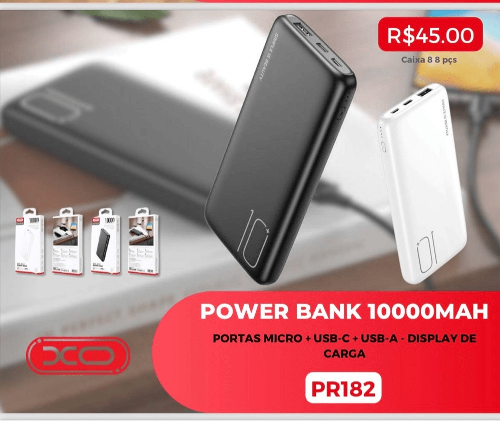 Power Bank 10000MHA XO PR182 Preto Original