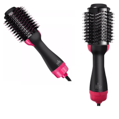 Escova Secadora Alisadora Modeladora 1000w Uso Profissional 110v Cor Preto E Rosa