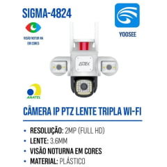 Câmera IP PTZ WiFi Lente Tripla SIGMA-4824 Monitoramento Inteligente