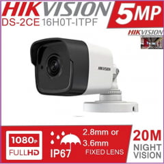 Câmera Hikvision DS-2CE16H0T-ITPF 5 MP Bullet Camera,  OSD menu, 2D DNR, DWDR, lente 2.8mm