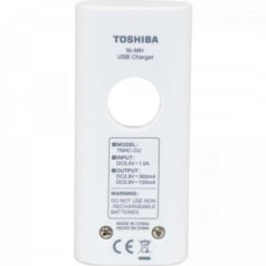 Carregador de Pilha USB p/2 pilhas AA/AAA min.2.000 mAh c/4 pilhas TOSHIBA