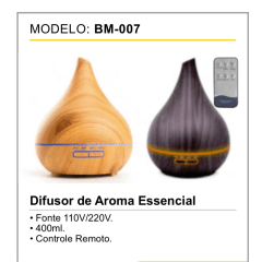 BM-007 Difusor de Aroma Essencial 400ml com Controle Remoto Bivolt 110V/220V